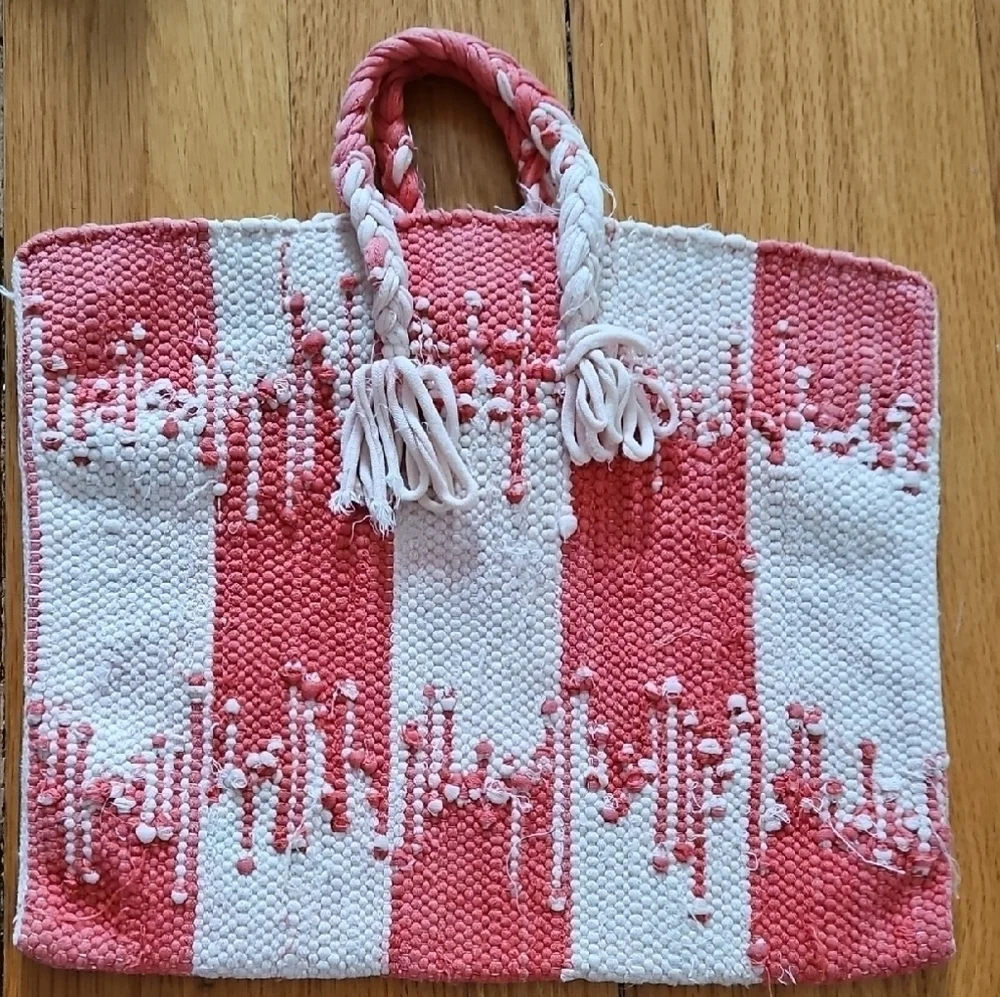 Handcrafted Pink and White Tote Bag